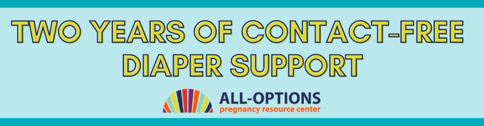 Banner that reads: TWO YEARS OF CONTACT-FREE DIAPER SUPPORT