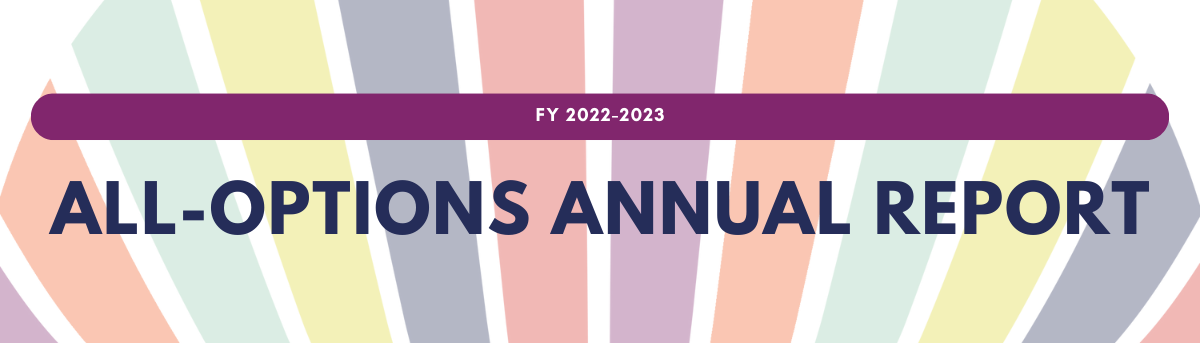 Banner with watermark of All-Options logo reads "All-Options Annual Report: FY 2022-2023"